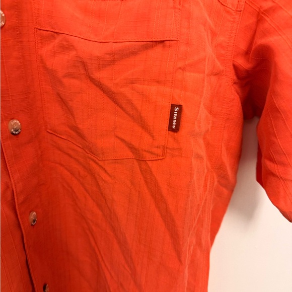 Simms Men's Small Orange Modal Short Sleeve Pocket Fishing Button Up Shirt - Picture 2 of 4